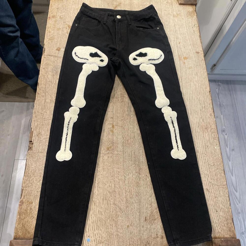 Crazy Skull Denim Mens Size 28 Black Femur Women’s Black Jeans Custom Y2K